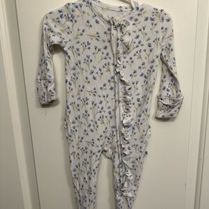 Caden Lane Blue Floral Ruffle Footie